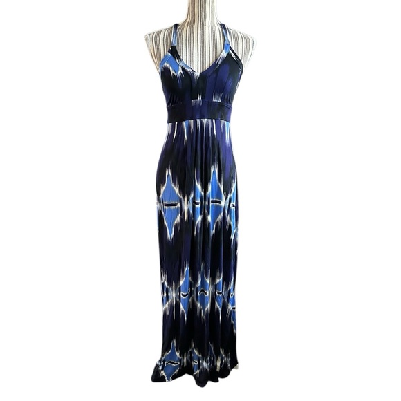 Elegant Blue Halter Maxi Dress small petite neck tie banana Republic - Picture 1 of 11